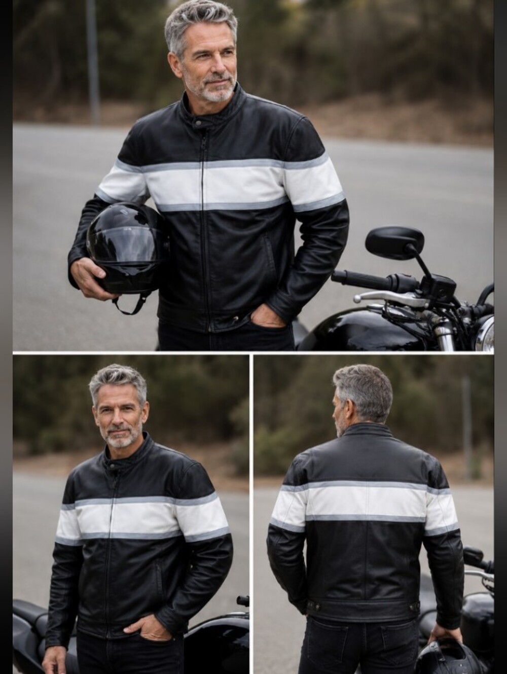 X element Black and White Cowhide Leather Motorcycle Jacket